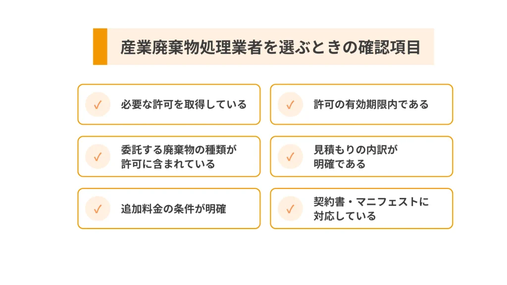 産業廃棄物処理業者を選ぶときの確認項目